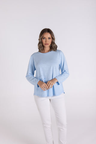 Two T's - 7/8 Sleeve Tee with Pocket-Pale Blue