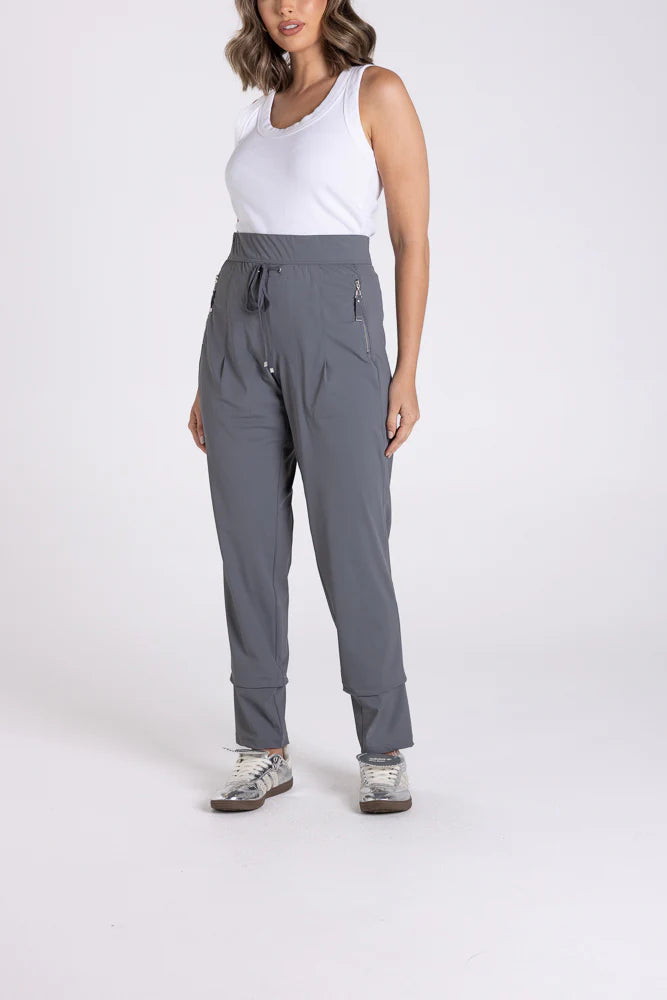 Two T's - Panelled Pant Zip Pocket-Pewter