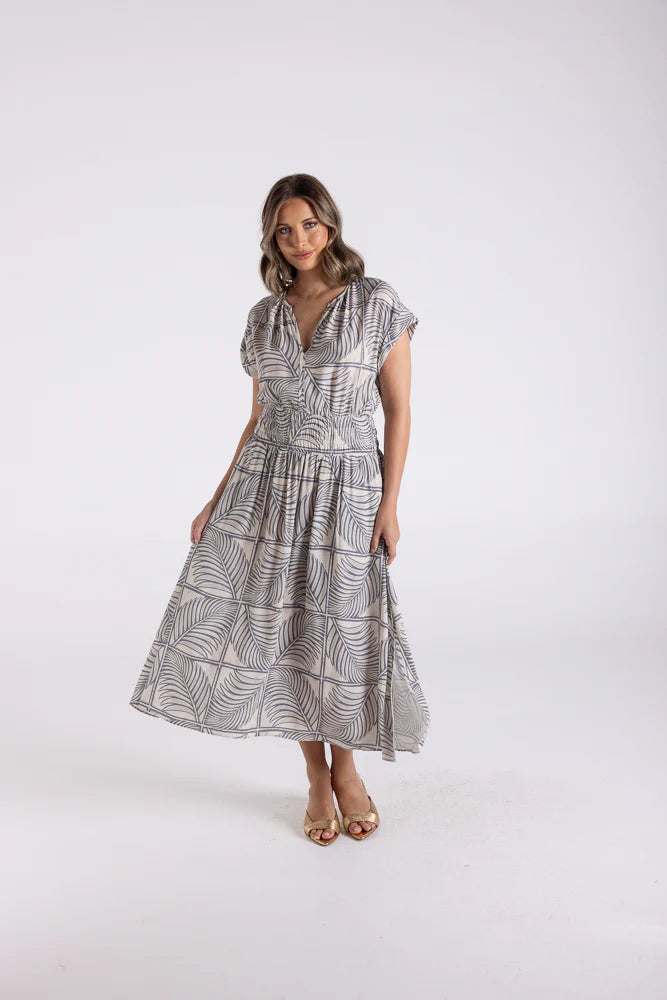 Two T's - Fern Print Dress with Shirred Waist-Fern Print