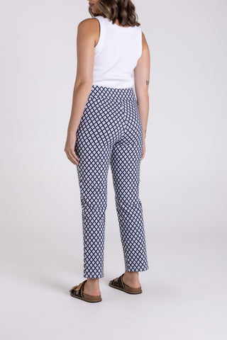Two T's - 7/8 Diamond Pull On Pant-Navy/ White