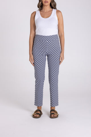 Two T's - 7/8 Diamond Pull On Pant-Navy/ White