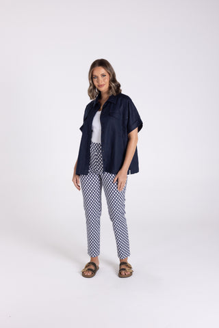 Two T's - 7/8 Diamond Pull On Pant-Navy/ White