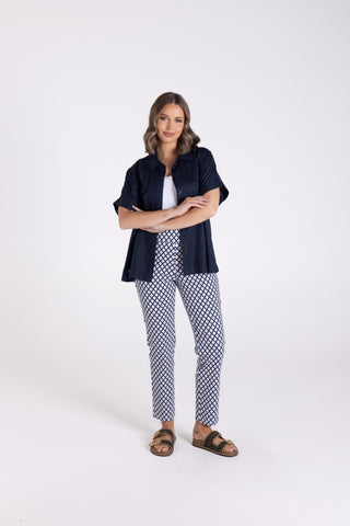 Two T's - 7/8 Diamond Pull On Pant-Navy/ White