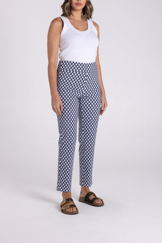 Two T's - 7/8 Diamond Pull On Pant-Navy/ White