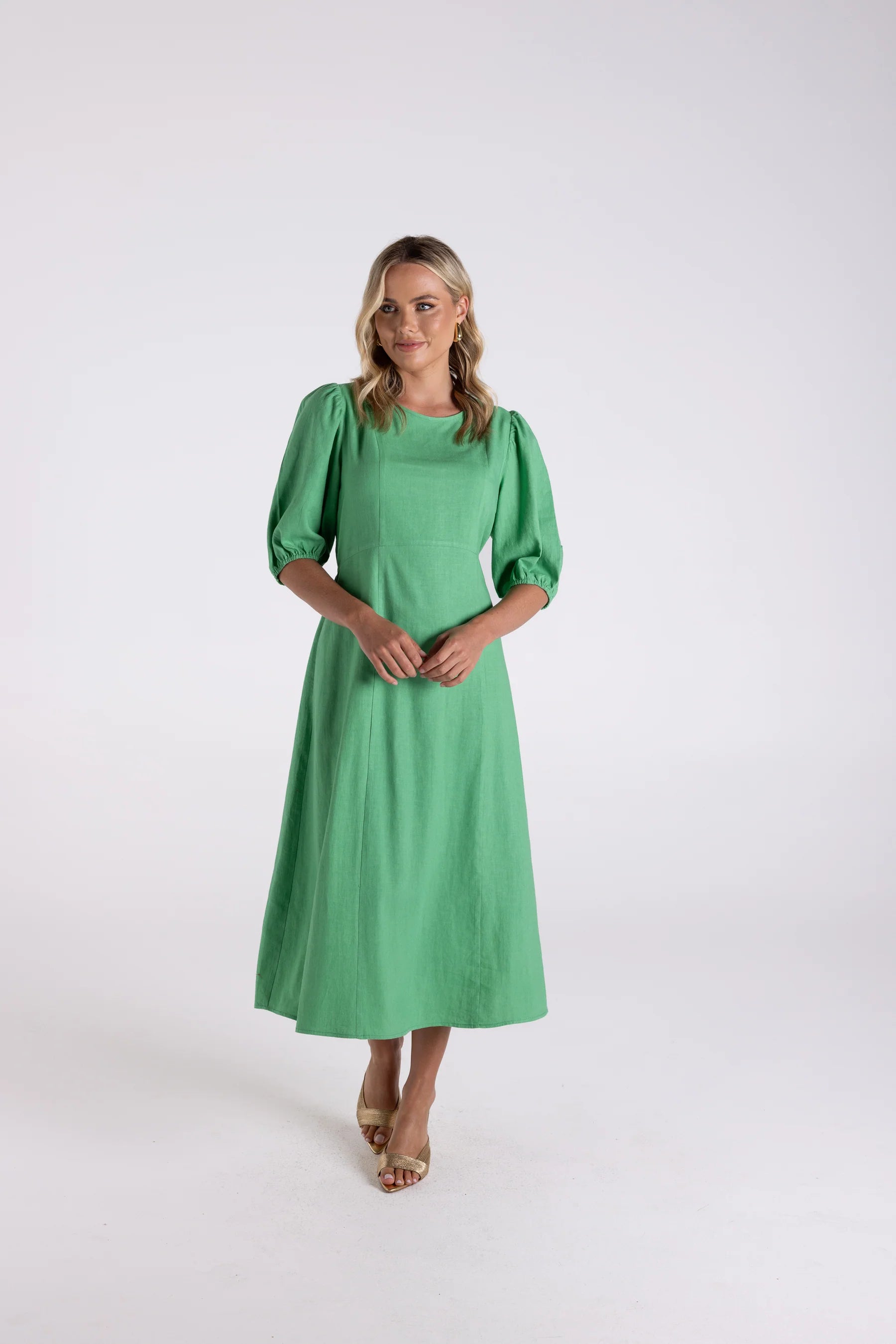 Two T's - Linen Viscose Midi Dress-Fern
