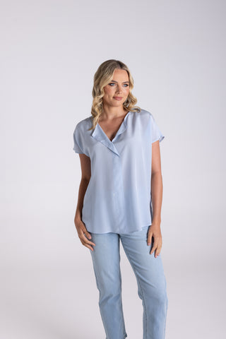 Two T's - Silk Top-Ice Blue