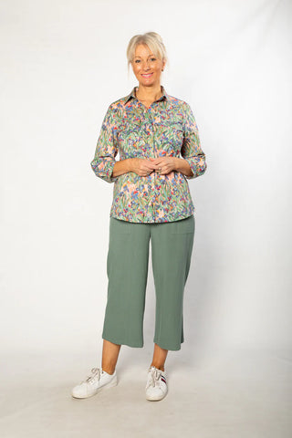 Equinox - Iris Print Pure Cotton 3/4 sleeve Shirt