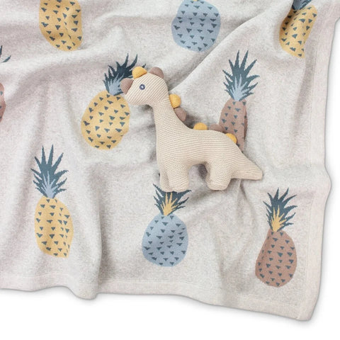 DLUX Baby - Dino Knitted Rattle Toy-Linen