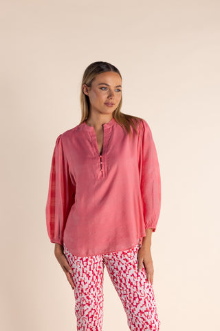 Two T's - Sheer Check Top-Spring Pink