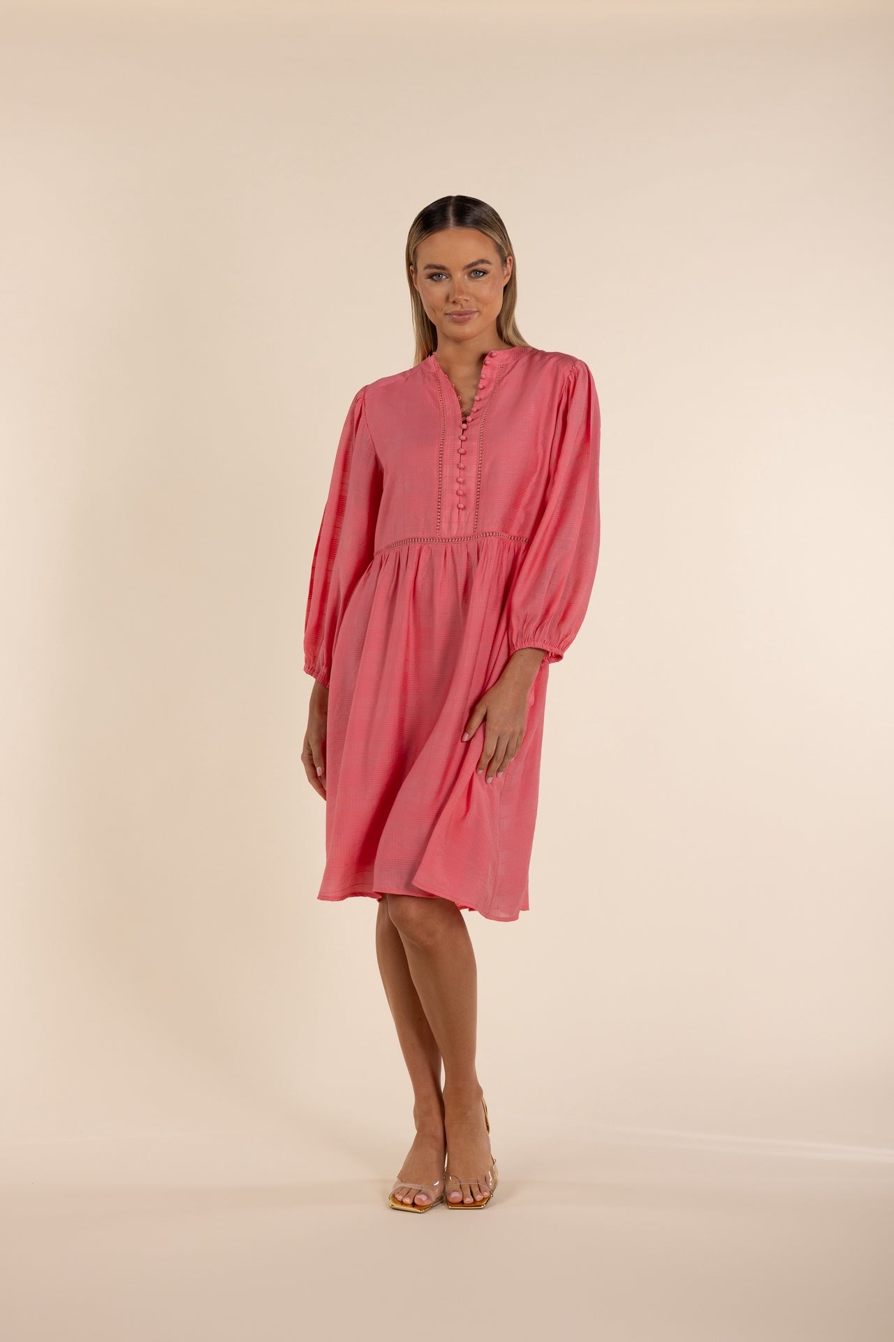 Two T's - Sheer Check Dress-Spring Pink