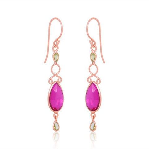 Sterling Silver Vermeil Quartz and Peridot Double Drop Earrings 1