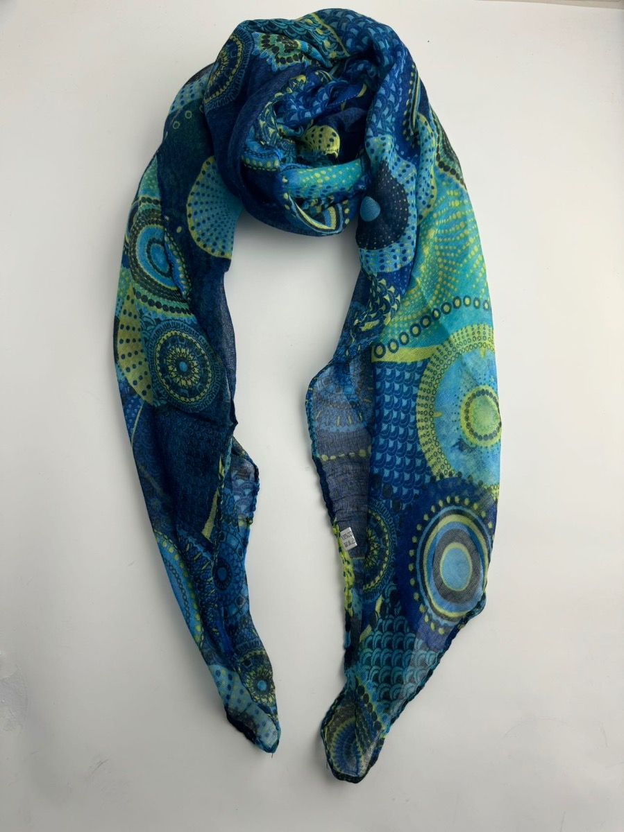 Zura - Aboriginal Art Print Scarf - Blues