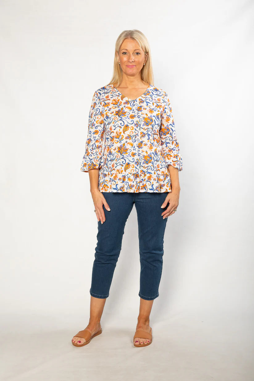 Equinox - Soft Cotton Persian Tulip V- Neck Top