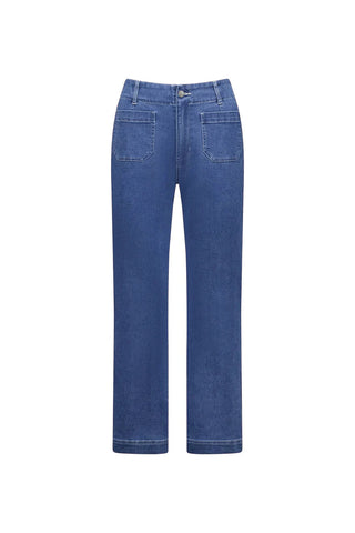 Vassalli - Straight Leg Ankle Grazer Jean Front Patch Pockets-Blue Hue