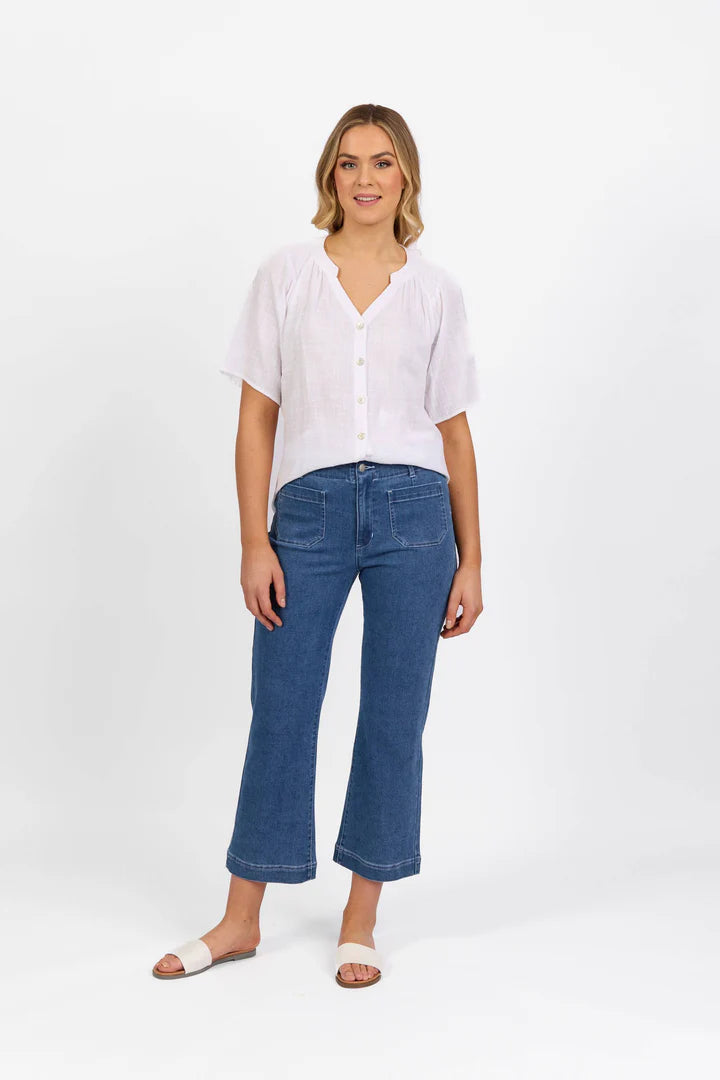 Vassalli - Straight Leg Ankle Grazer Jean Front Patch Pockets-Blue Hue