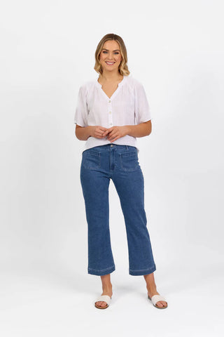 Vassalli - Straight Leg Ankle Grazer Jean Front Patch Pockets-Blue Hue