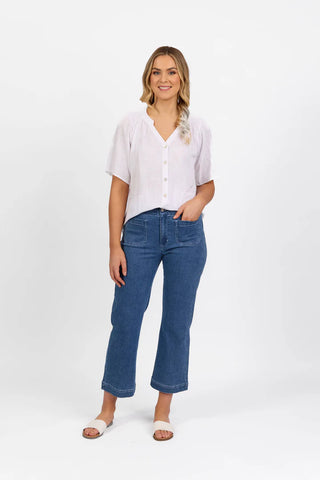 Vassalli - Straight Leg Ankle Grazer Jean Front Patch Pockets-Blue Hue