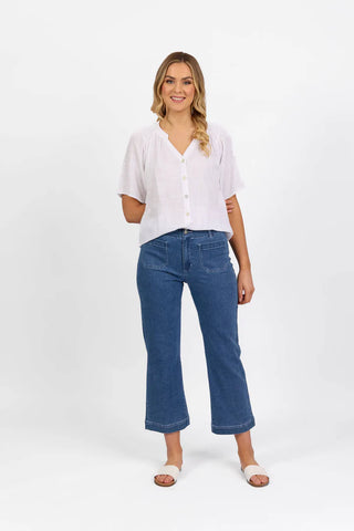 Vassalli - Straight Leg Ankle Grazer Jean Front Patch Pockets-Blue Hue