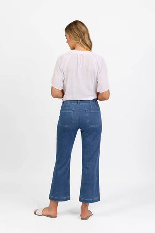 Vassalli - Straight Leg Ankle Grazer Jean Front Patch Pockets-Blue Hue