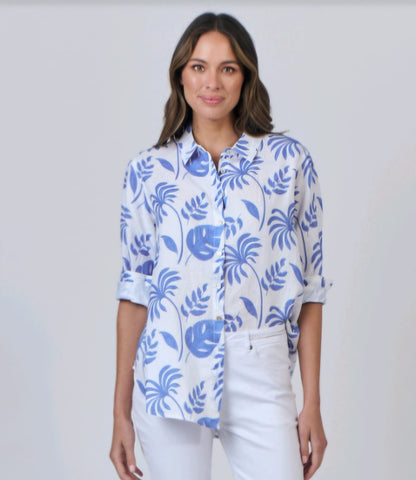 enveloppe - Linen Boyfriend Shirt-Feuilles Mer