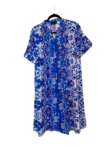 Saint Lori - Cuffed Sleeve Button Front Dress-Blues