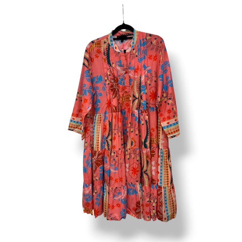 Saint Lori - 3/4 Sleeve Coral Print Dress