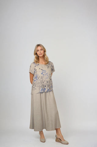 Blueberry Italia - Rose Print Top-Beige