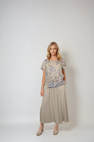 Blueberry Italia - Rose Print Top-Beige