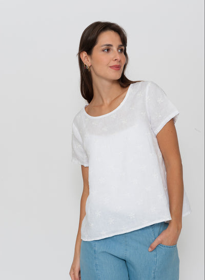 Blueberry Italia - Embroidered Top-White