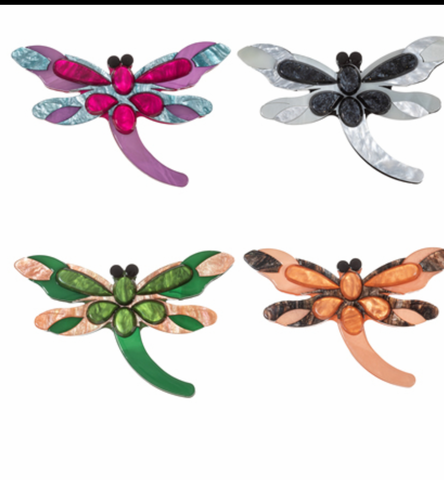 Blue Scarab - Bijou Acrylic Brooch-Dragonfly Green