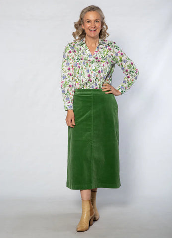 Equinox - Slant Pocket A-Line Cord Skirt-Green