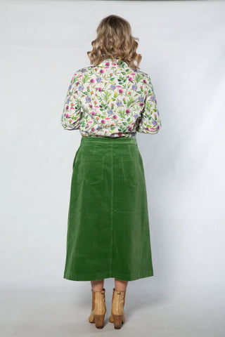 Equinox - Slant Pocket A-Line Cord Skirt-Green