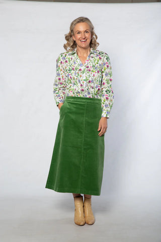 Equinox - Slant Pocket A-Line Cord Skirt-Green