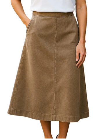 Equinox - Slant Pocket A-Line Cord Skirt-Latte