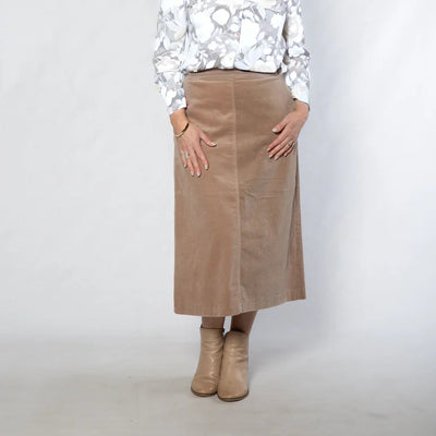 Equinox - Slant Pocket A-Line Cord Skirt-Latte