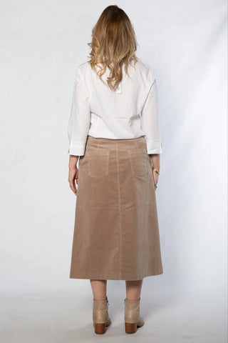 Equinox - Slant Pocket A-Line Cord Skirt-Latte