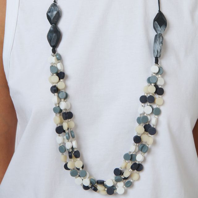 Namastai - Multi Strand Beaded Necklace - Black/ White/ Grey