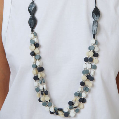 Namastai - Multi Strand Beaded Necklace - Black/ White/ Grey