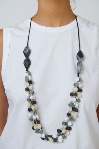Namastai - Multi Strand Beaded Necklace - Black/ White/ Grey