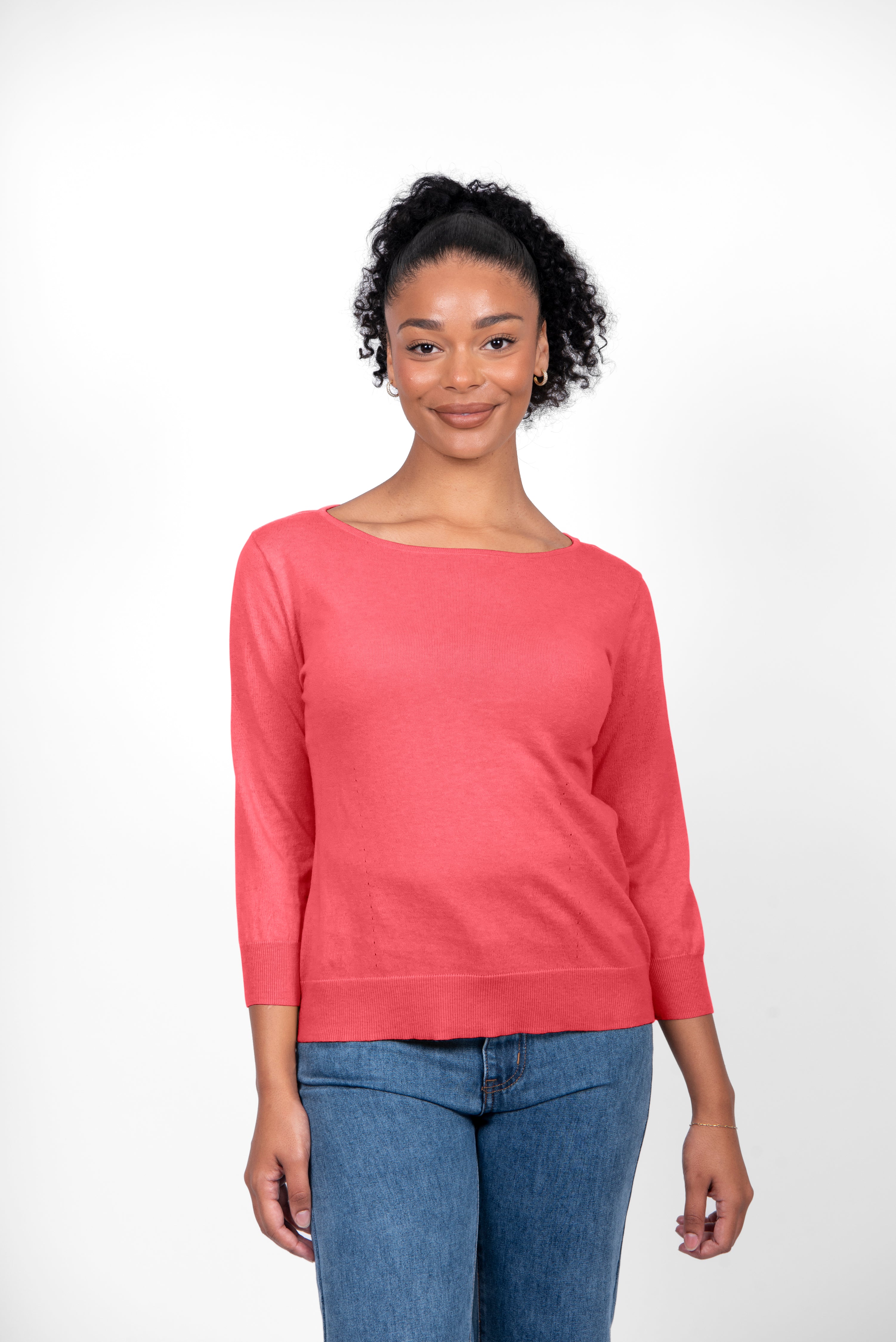 Bridge & Lord - Boat Neck 3/4 Sleeve Top-Watermelon