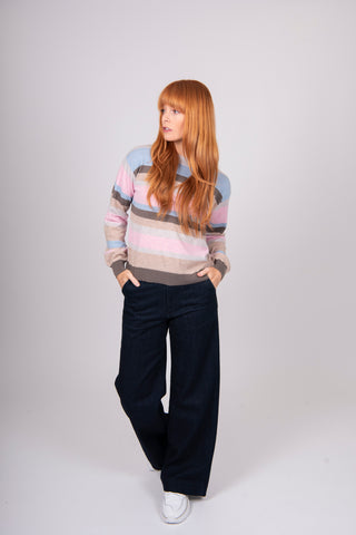 Bridge & Lord - Multi Stripe Pullover with Fashion Sleeve-Pastel