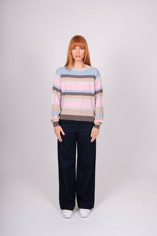 Bridge & Lord - Multi Stripe Pullover with Fashion Sleeve-Pastel
