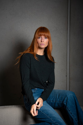 Bridge & Lord - Kate Button to Neck Cardigan-Forest