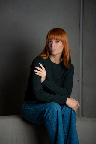 Bridge & Lord - Kate Button to Neck Cardigan-Forest