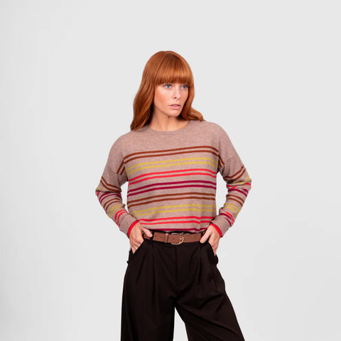 Bridge & Lord - Multi Stripe Relaxed Pullover-Cobblestone Stripe