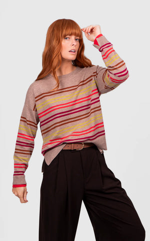 Bridge & Lord - Multi Stripe Relaxed Pullover-Cobblestone Stripe