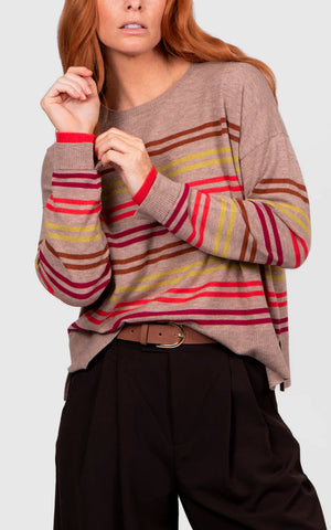 Bridge & Lord - Multi Stripe Relaxed Pullover-Cobblestone Stripe
