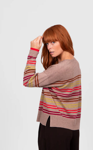 Bridge & Lord - Multi Stripe Relaxed Pullover-Cobblestone Stripe