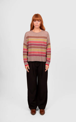 Bridge & Lord - Multi Stripe Relaxed Pullover-Cobblestone Stripe