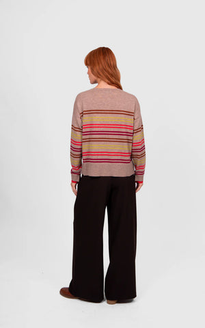 Bridge & Lord - Multi Stripe Relaxed Pullover-Cobblestone Stripe
